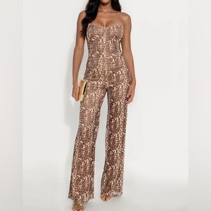 Leopard Print Corset Top Wide-Leg Jumpsuit NEW 🏷️